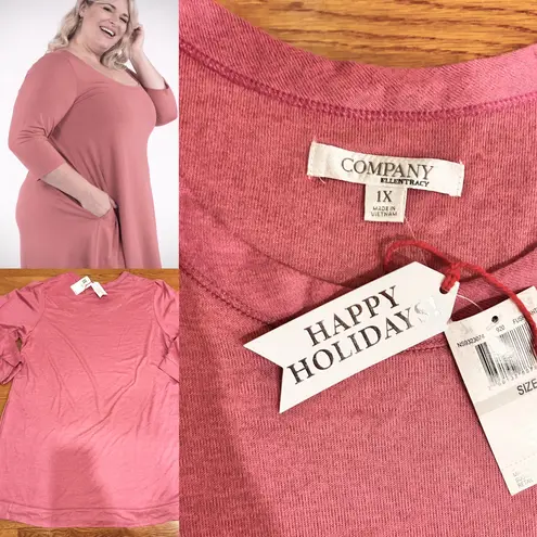 NWT Ellen Tracy "Happy Holiday" tunic top. with Pockets/Long Shirt