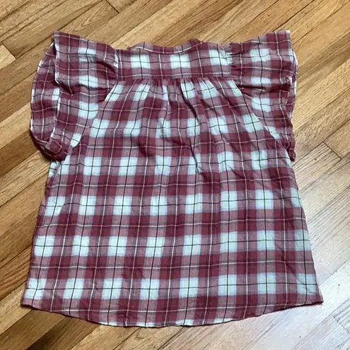 Birds of Paradise Trovata plaid short sleeve cotton top size medium Red