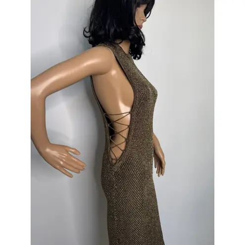 Wow Couture NWT “ Gold Metallic Mesh Bodycon Dress w/ Chain Detail large