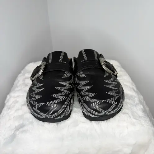 Rose In Good Faith Dark Cowboy Mule Black Leather Size 39 NWOT