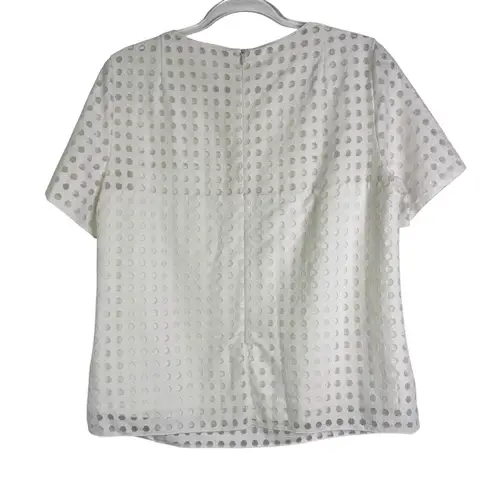 Akris Punto Sheer Mesh Polka Dot Top in White US 10 Quiet Luxury Short Sleeve