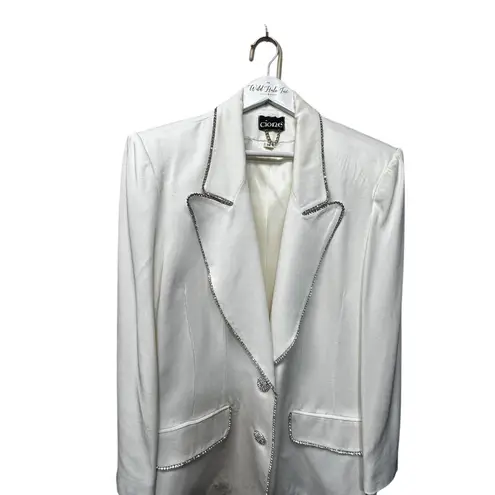 Rhinestone Tuxedo Women’s Vintage Cione Shouider Pads Size 18 Winter White