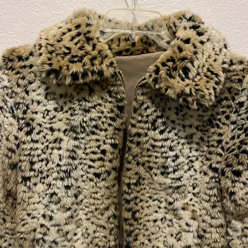 Leopard Print Faux Fur Totally Reversible Faux Leather Jacket Black Size M