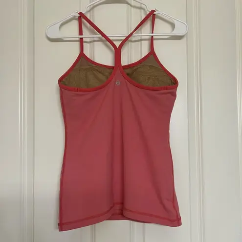 Lululemon  Power Y Tank in Coral Pink Stripe with built in bra - Size 6