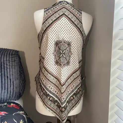 Heart soul Bandana Print Scarf Cut Sleeveless Cream Tan Pink Black Tank M Medium