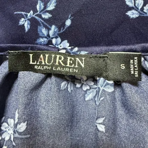 LRL Ralph Lauren S Black Label Satin Lace Floral Nightgown Sleep Slip Dress Logo Blue
