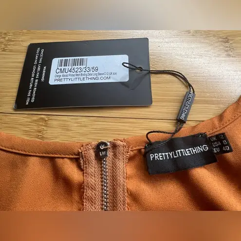 Pretty Little Thing Orange Absract Printed Mesh Binding Detail Long Sleeve women’s Corset|Size-US:8