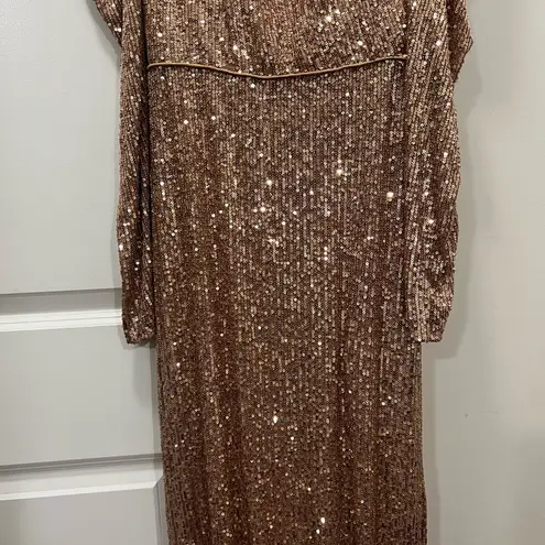 Mac Duggal NWT Copper Sequined High Neck Puff Sleeve Column Gown Size 2 $398