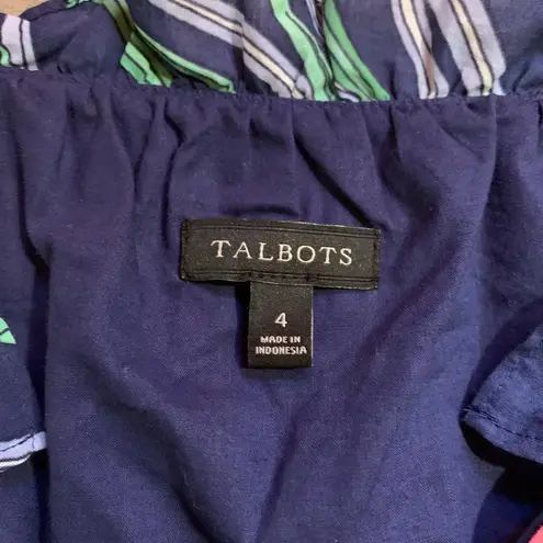 Talbots  Hibiscus Tropical Floral Print Midi Maxi Dress Blue Multicolored Size 4