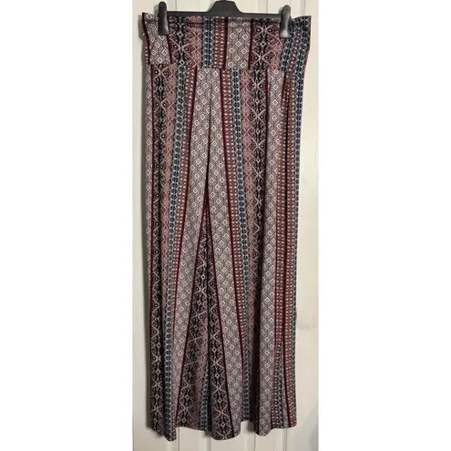 New directions Wide Leg Palazzo Pants, Aztecs Red/Blue/White Print, Stretch, L Red Size L