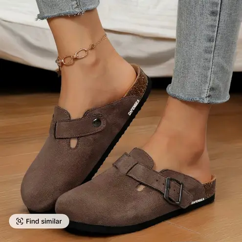 Comfortable Coffee Brown Suede Clogs Slip On Sandals Buckle Size 37 Casual Shoes
