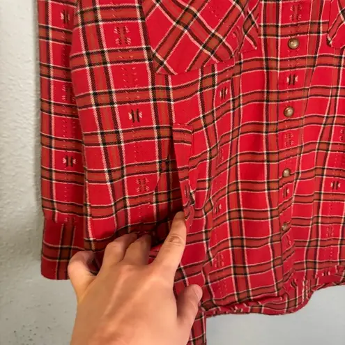 Xirena Women's Sierra Red Stone Plaid Flannel Sz XS Casual Snap Button Preppy