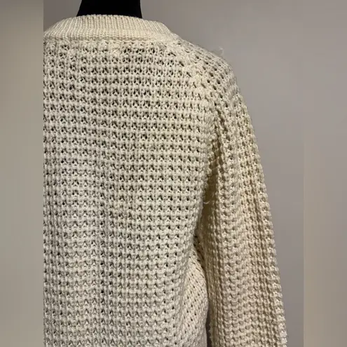 None EUC Vintage 100% Acrylic Cream Cable Knit Cardigan size medium