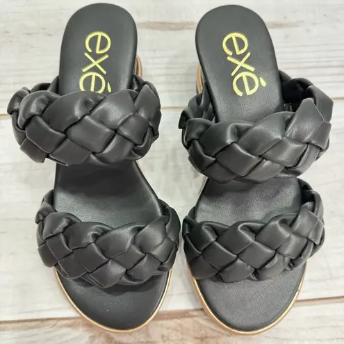 exe Ipanema Black Woven Faux Leather Wedge Heel Platform Sandals Y2K Style NEW Size 5.5