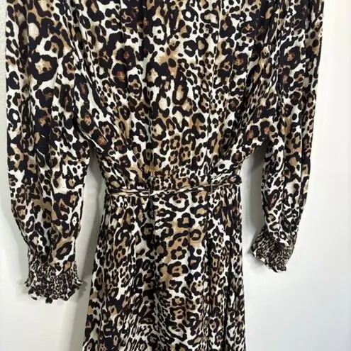 Talbots  Leopard Print Belted Dress Plus Size 22W Cinched Waist Shirred Cuffs