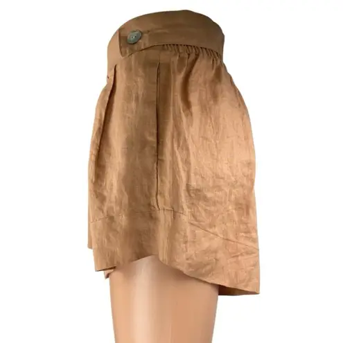 Free The Label Florence 100% Linen Brown Pleated High Waist Wide Leg Shorts XS