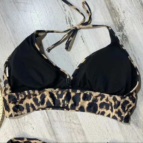 None Tie Halter Leopard Print 2X-Large Bikini High Waisted