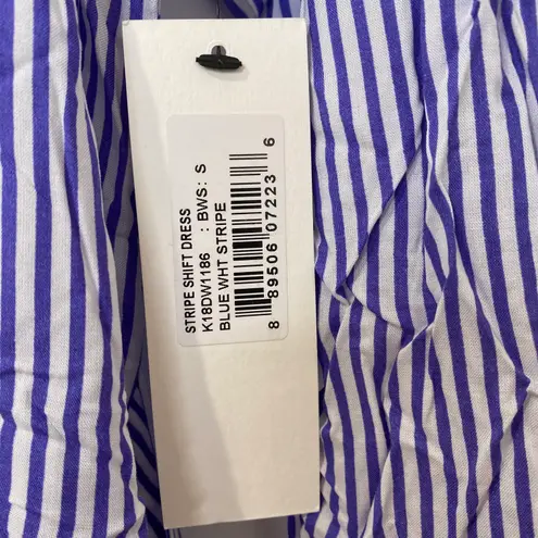 Bishop and Young Blue & White Striped Long Sleeve Button Shift Dress Small NWT