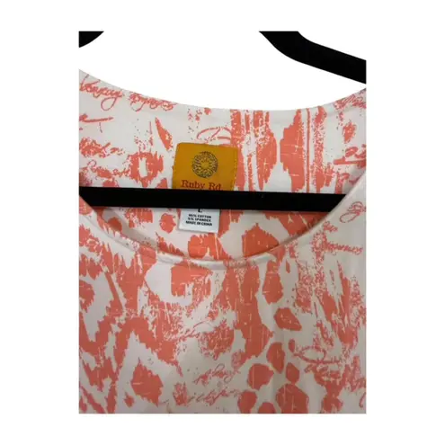 Women's Ruby Rd Top Shirt Large Blouse Orange & White Design Cotton/Spandex