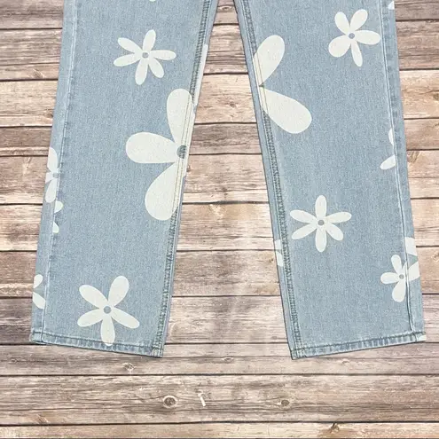 Light Wash High Rise Straight Leg White Floral Print Jeans NWT Medium 60s Hippie Blue Size undefined