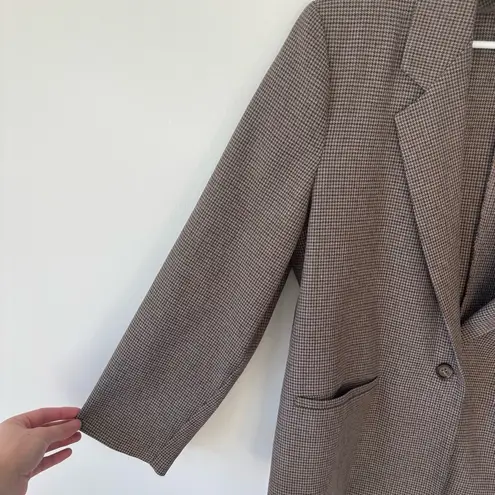 Alfred Dunner Vintage Brown Houndstooth Check Blazer Suit Jacket Shoulder Pads