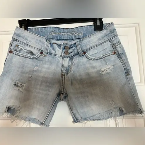 American Eagle  Distressed Denim Shorts 0 shorts low rise shorts with rips SKU 10