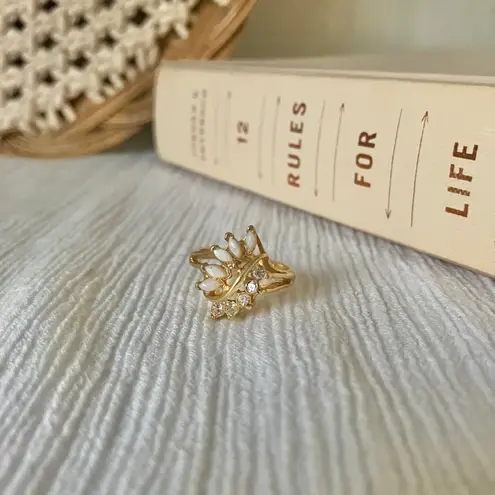 UNCAS Bypass Opal Crystal Statement Ring Crystal Elegant Cocktail Femme Pink Jewelry Gold