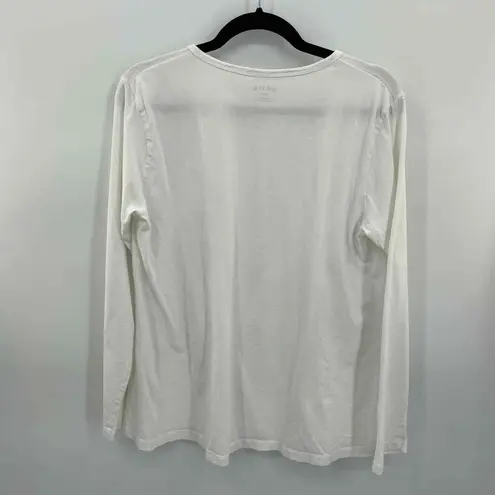 Orvis Shirt Womens Medium White 100% Cotton Gathered Front Long Sleeve