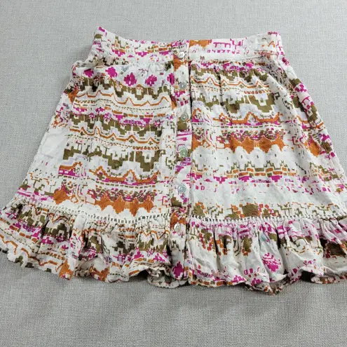 Shyanne Womens Skirt Size S Multicolor Abstract Southwestern Ruffles Lace Trim