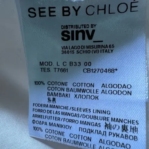 See By Chloe White Petal Puff Sleeve Cotton Poplin Top Size 8 NWOT