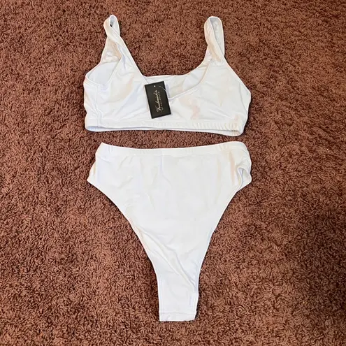 Frederick's of Hollywood White Vedra High Waisted Bikini Set Medium NWT