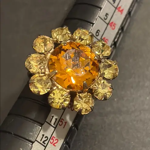 Sparkly Vintage Pink Rhinestone Floral Ring Orange
