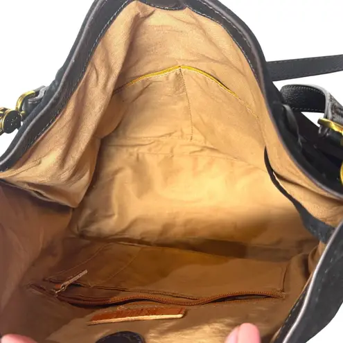 Hobo International Hobo Pier Shoulder Bag Crossbody Bag Suede Leather Black Brass