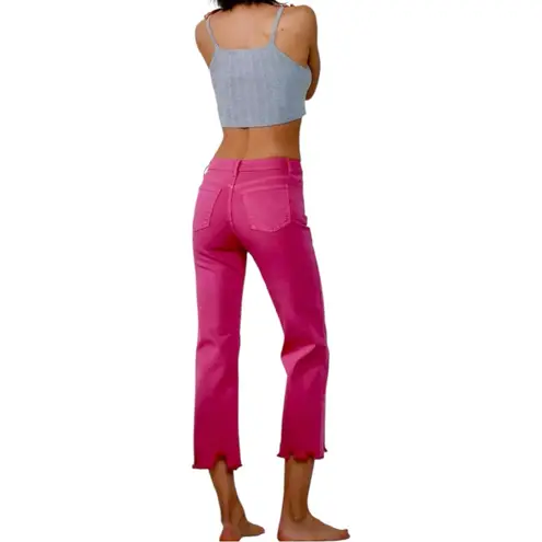 Sneak Peek Hot Pink Mid Rise Kick Flare Jeans size 18 NWT Cropped Raw Hem