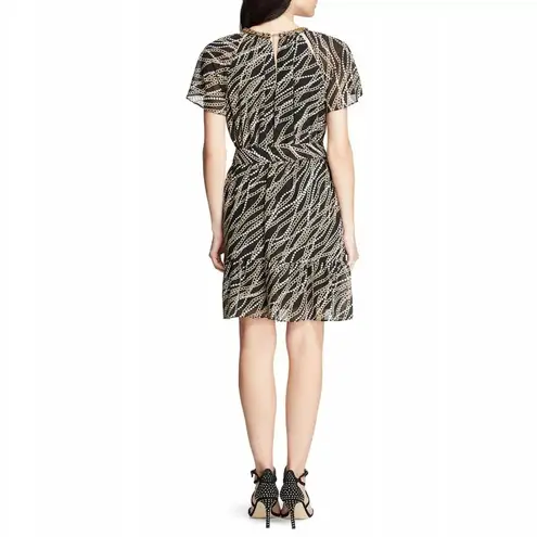 Michael Kors | S | Short Sleeve Chiffon Printed Gold Chain Detail Dress Womens Black