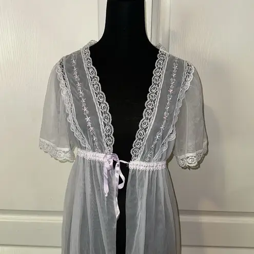 VTG SEARS WHITE SHEER DAINTY LACE TIE FRONT CARDIGAN HOUSE ROBE Size M