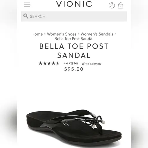 Vionic Womens 11 Bella Black Patent Leather Bow Flip Flop Sandals Arch Support