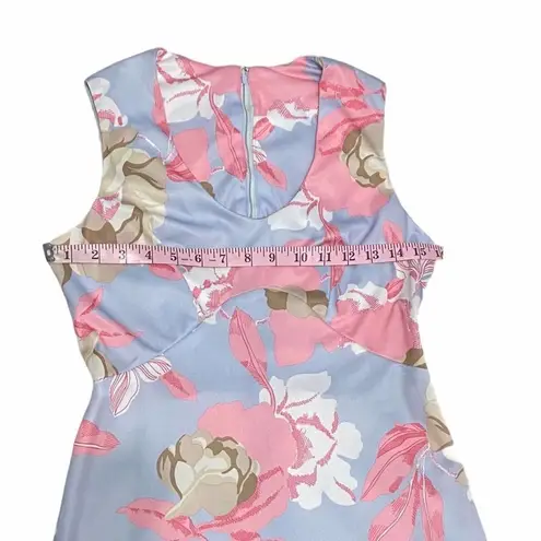 None Floral Maxi Dress Empire Waist Sleeveless V-Neck Pink Blue Cream Size Small