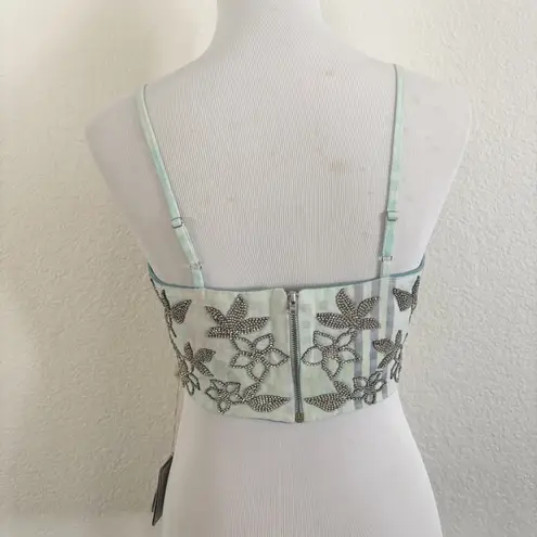 La Fouri Elegant Mint Embroidered Crop Top Green Size M