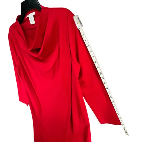 Joan Vass Dress Womens L Red Asymmetrical Cowl Neck Long Sleeve Draped Classic