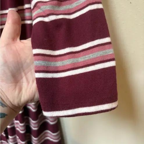 Pink Rose  Burgundy Striped Cardigan with Pockets