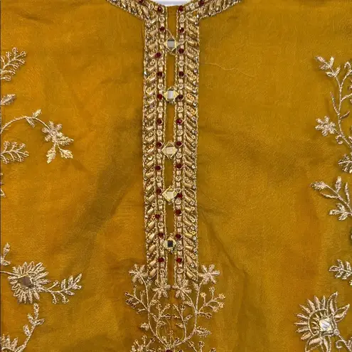 Embroidered Mustard Yellow Kurta with Mirror Accents size S Purple