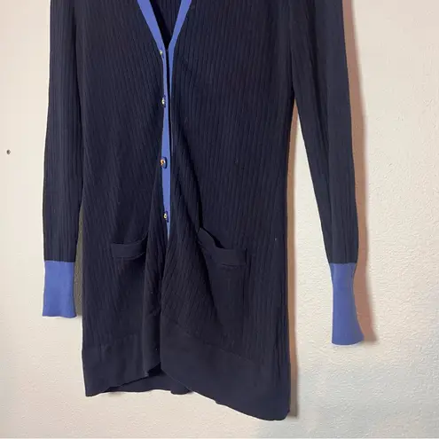 J. McLaughlin Cardigan Sweater Button Front Navy Blue Chainlink Buttons Medium - Image 3