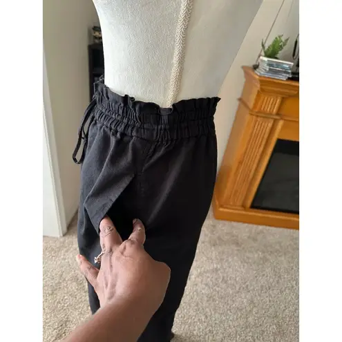 Black Elastic Waist Midi Skirt With Drawstring & Back Slit