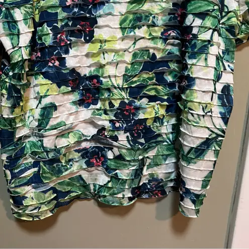 Alfred Dunner Blouse White Blue Green Tropical Floral Tiered LP
