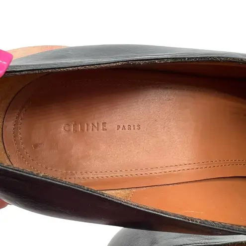 CELINE Paris Womens 38.5 US 8 Leather Slip On Heels Green Blue Pointed Toe Italy