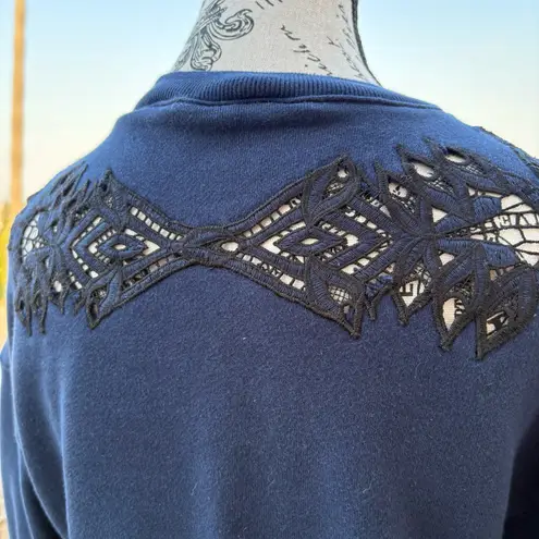 Jonathan Simkhai lace appliqué embroidered crop sweatshirt sweater size S small Blue
