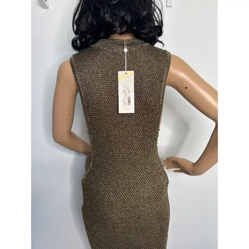 Wow Couture NWT “ Gold Metallic Mesh Bodycon Dress w/ Chain Detail large