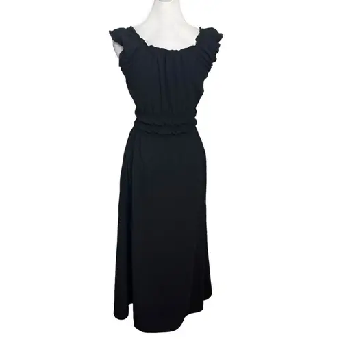 The Kooples Denby Maxi Crepe Dress Black Fit And Flare Smocked Womens Size 0