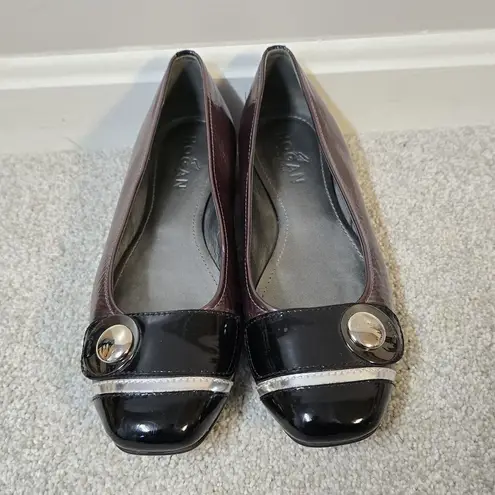 HOGAN Italy Dark Plum/ Black Patent Leather Ballet Flats US Sz 7.5 EU 37.5 Purple